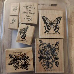 Rare 1997 STAMPIN' UP! "Beautiful Butterflies" Set of 8 Wood Rubber Stamps A1